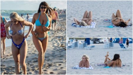 Модели Клаудия Романи (Claudia Romani) и Джесс Пикадо (Jess Picado) на пляже