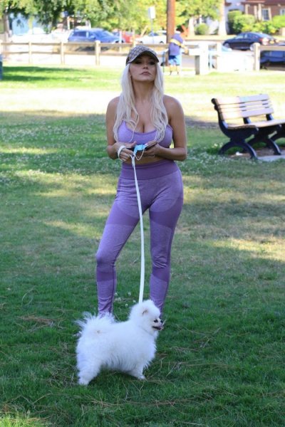 25-летняя американская актриса и модель Кортни Стодден (Courtney Stodden) на прогулке с собачкой