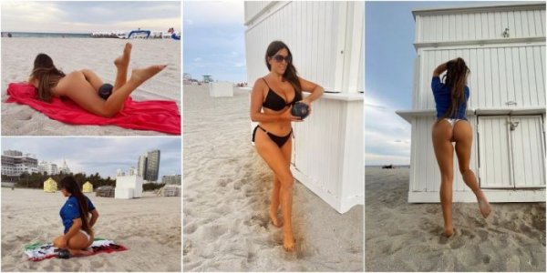 39-летняя итало-американская модель Клаудия Романи (Claudia Romani) на пляже в Майами