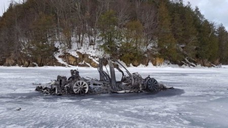 Спустя два года полиция раскрыла тайну сгоревшей Tesla посреди замёрзшего озера